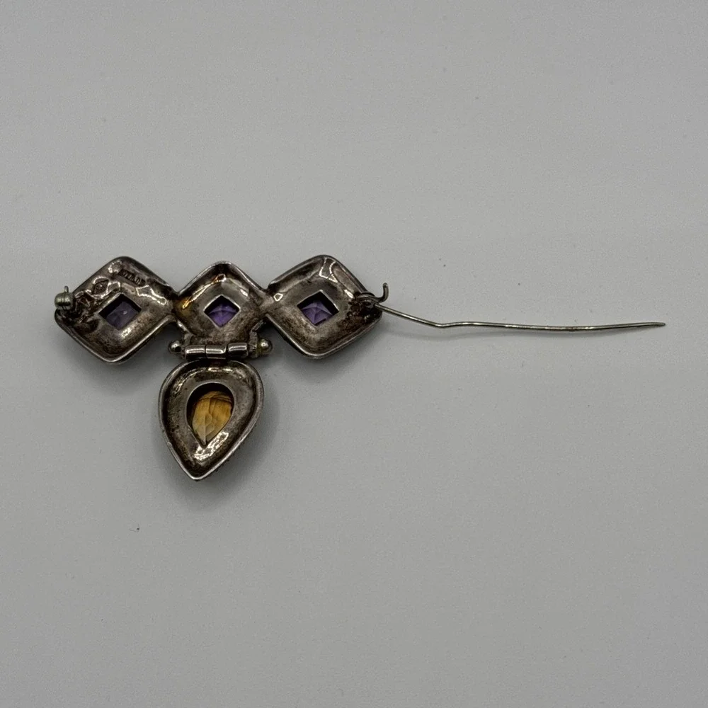 JUDITH JACK 925 Sterling Silver Vintage Amethyst Citrine Marcasite Gem Pendant
